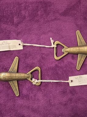 Kate Aspen Brass-Tone Airplane Bottle Openers with Heart Handles
